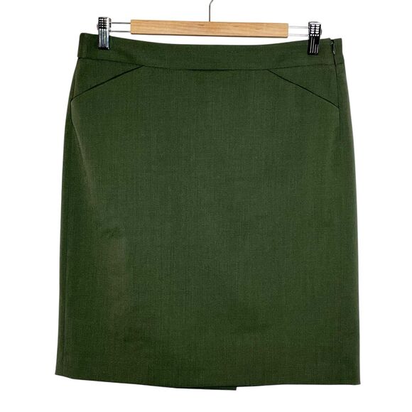 Theory Wool Pencil Skirt Army Green Womens 8 Career Quiet Luxury Work Office - Picture 1 of 8